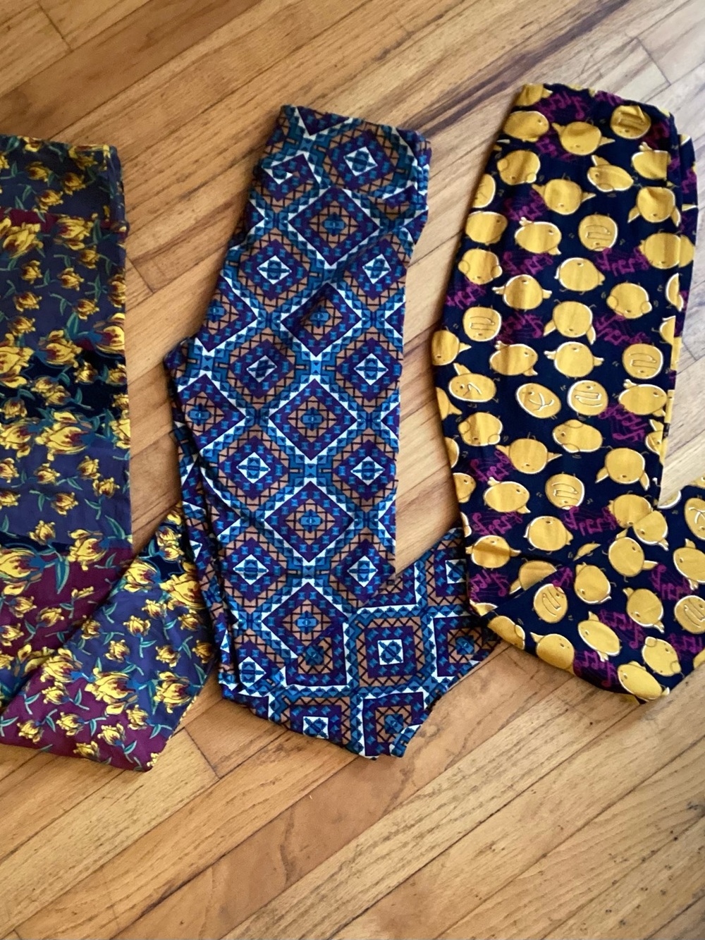 L14 LuLaRoe Women's Patterned OS Leggings - Blue Geometric & Yellow Motifs